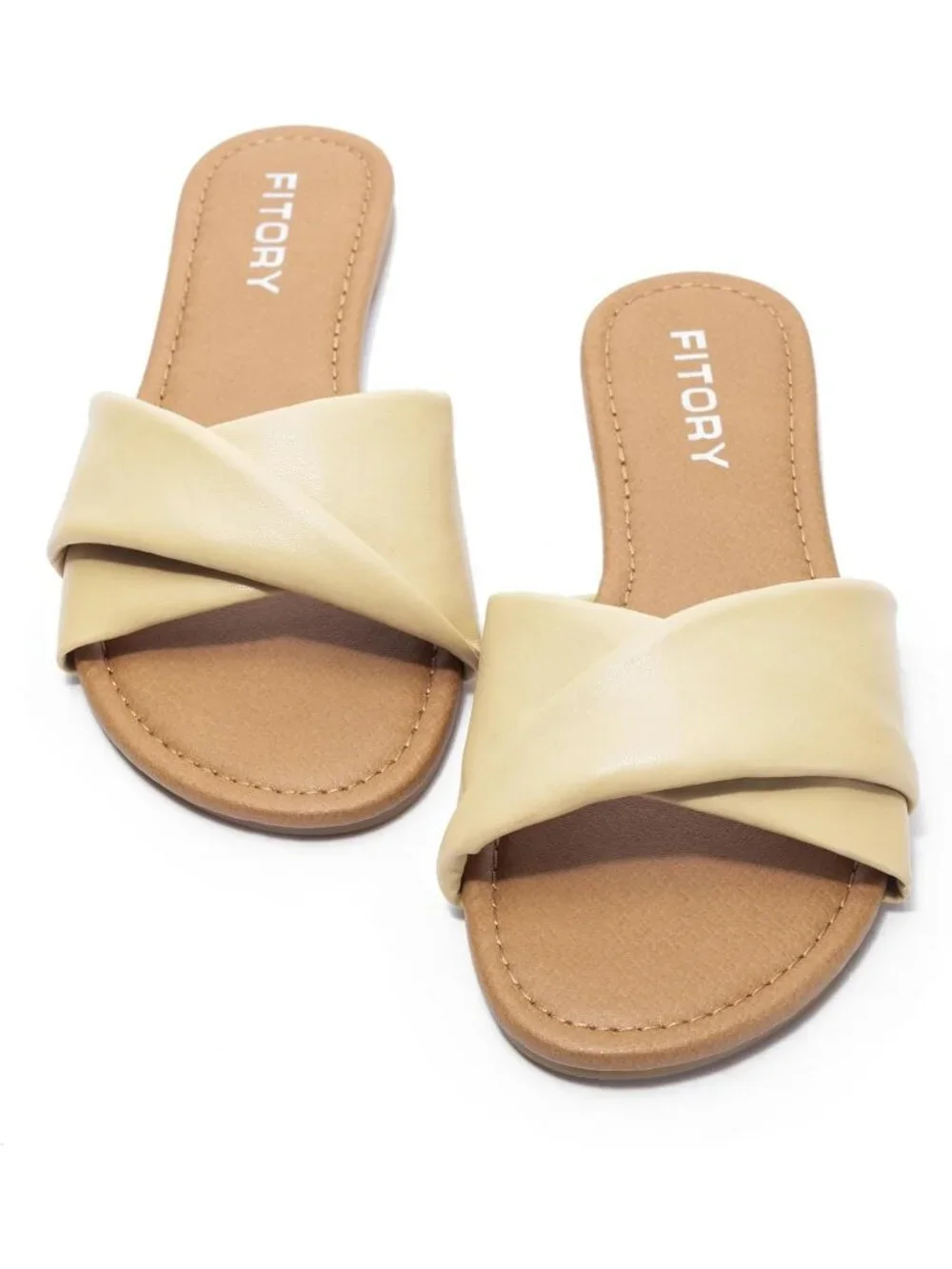 Women's Camel Flat Sandals Fashion Slides With Soft Leather Slippers for Summer
